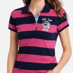 Aeropostale Pink and Navy Striped Polo